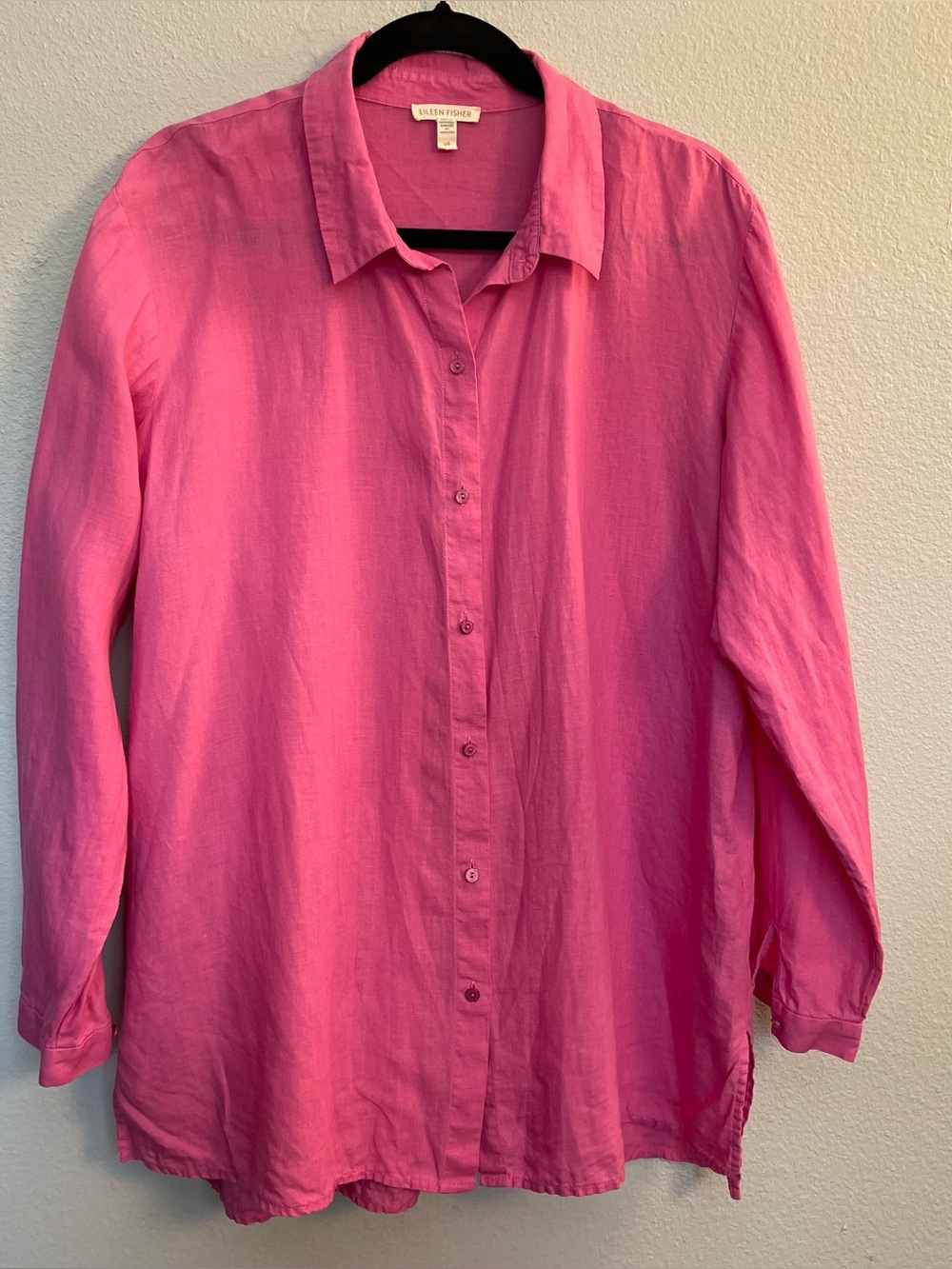 Eileen Fisher Organic Linen Pink Button Down Tunic Shirt Large